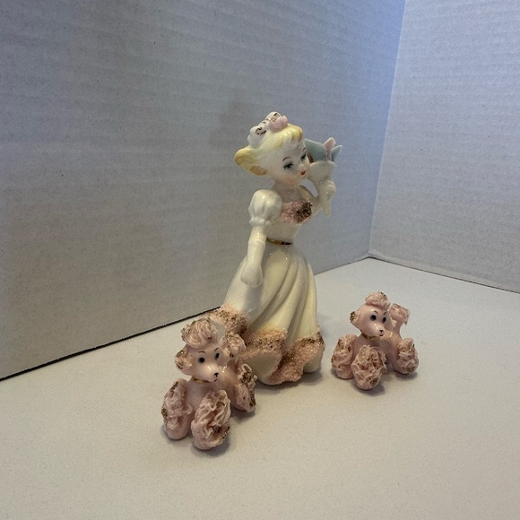 Vintage Lefton Lass and Poodles Porcelain Japanese Figure #692 - Picture 4 of 8
